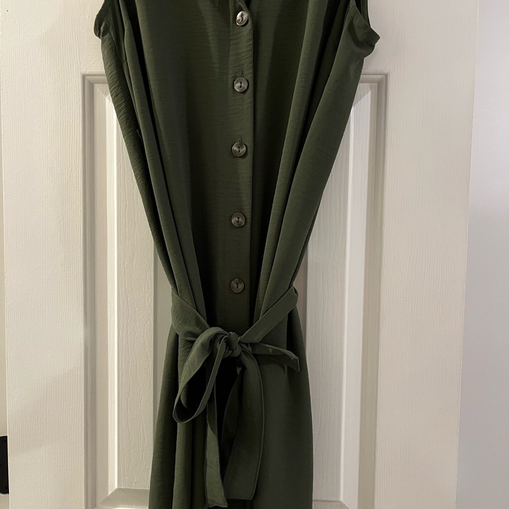 Time and Tru Olive Button-Down Midi Dress